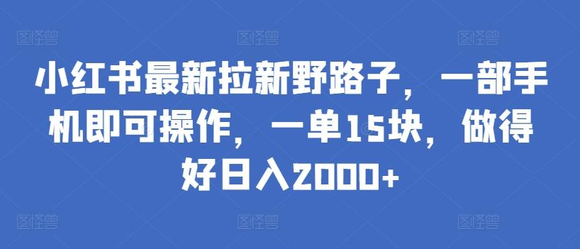 小红书最新拉新野路子，一部手机即可操作，一单15块，做得好日入2000+【揭秘】-乐码云集
