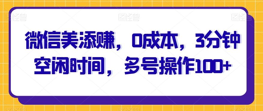 微信美添赚，0成本，3分钟空闲时间，多号操作100+-乐码云集