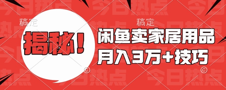 闲鱼卖家居用品月入过W+最新技巧闲鱼最新零基础教学，新手当天上手【揭秘】-乐码云集