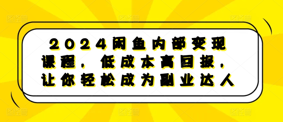 2024闲鱼内部变现课程，低成本高回报，让你轻松成为副业达人-乐码云集