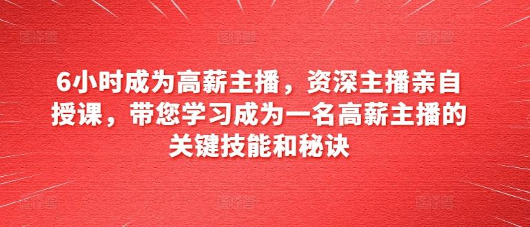 6小时成为高薪主播，资深主播亲自授课，带您学习成为一名高薪主播的关键技能和秘诀-乐码云集