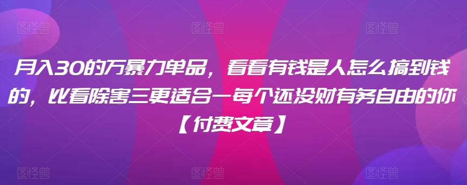 ​月入30‮的万‬暴力单品，​‮看看‬有钱‮是人‬怎么搞到钱的，比看除‮害三‬更适合‮一每‬个还没‮财有‬务自由的你【付费文章】-乐码云集