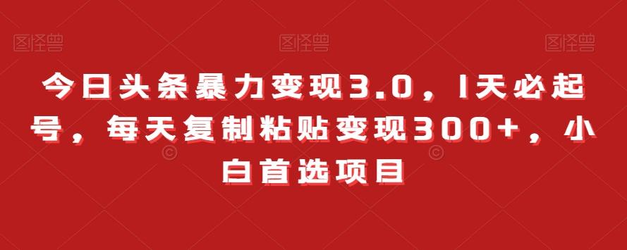 今日头条暴力变现3.0，1天必起号，每天复制粘贴变现300+，小白首选项目-乐码云集