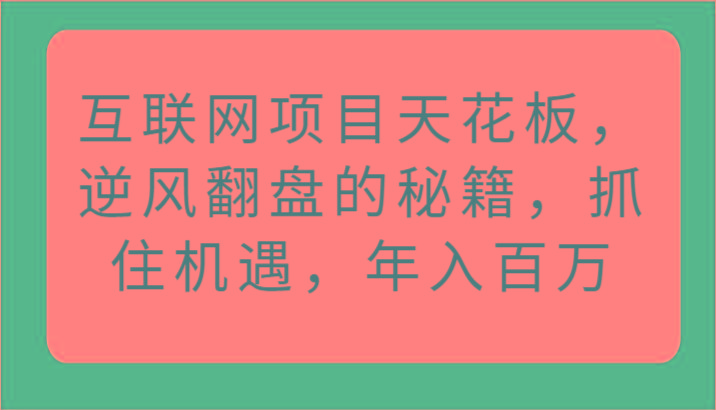 互联网项目天花板，逆风翻盘的秘籍，抓住机遇，年入百万-乐码云集