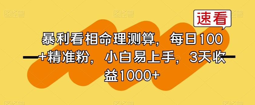 暴利看相命理测算，每日100+精准粉，小白易上手，3天收益1000+【揭秘】-乐码云集