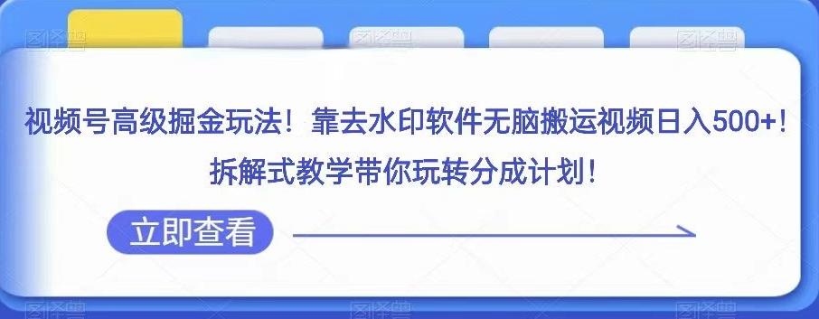 视频号高级掘金玩法，靠去水印软件无脑搬运视频日入500+，拆解式教学带你玩转分成计划【揭秘】-乐码云集