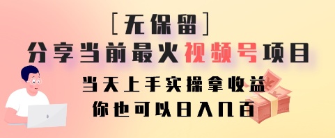 无保留分享当前最火视频号项目，当天上手实操拿收益，你也可以日入几百-乐码云集