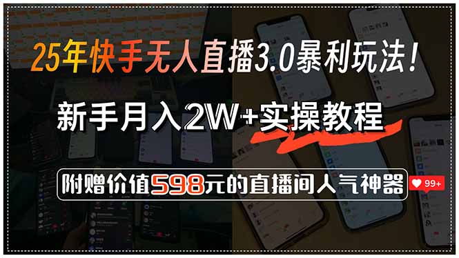 25年快手无人直播3.0暴利玩法！，新手月入2W+实操教程，附赠价值598元...-乐码云集