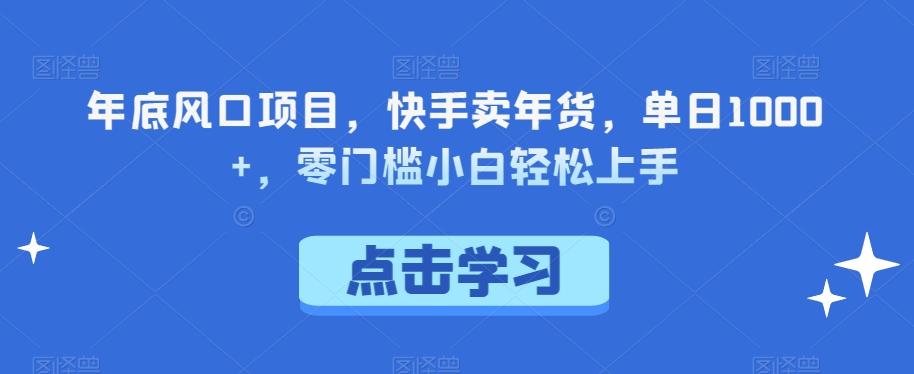 年底风口项目，快手卖年货，单日1000+，零门槛小白轻松上手-乐码云集