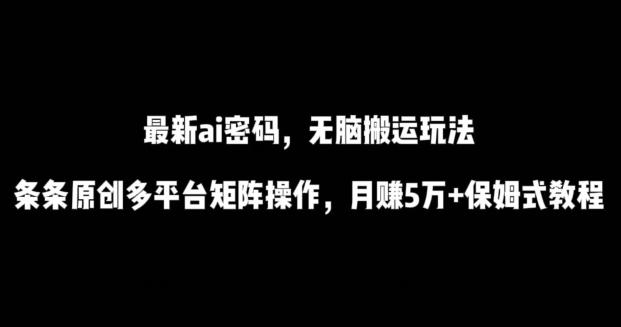 最新ai流量密码，傻瓜式搬运玩法，条条原创，多平台矩阵操作，月赚5万+保姆式教程【揭秘】-乐码云集