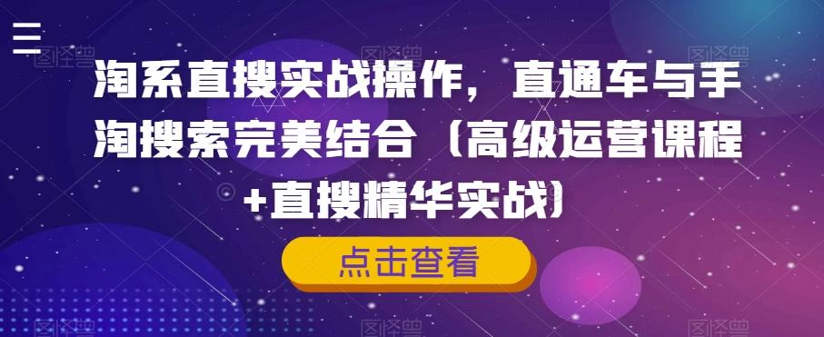 淘系直搜实战操作，直通车与手淘搜索完美结合（高级运营课程+直搜精华实战）-乐码云集