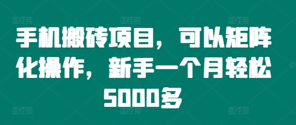 手机搬砖项目，可以矩阵化操作，新手一个月轻松5000多-乐码云集