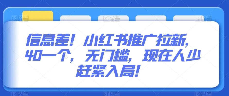 信息差！小红书推广拉新，40一个，无门槛，现在人少赶紧入局！-乐码云集