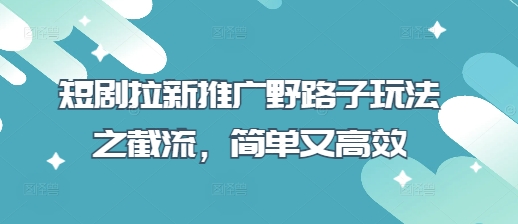 短剧拉新推广野路子玩法之截流，简单又高效-乐码云集