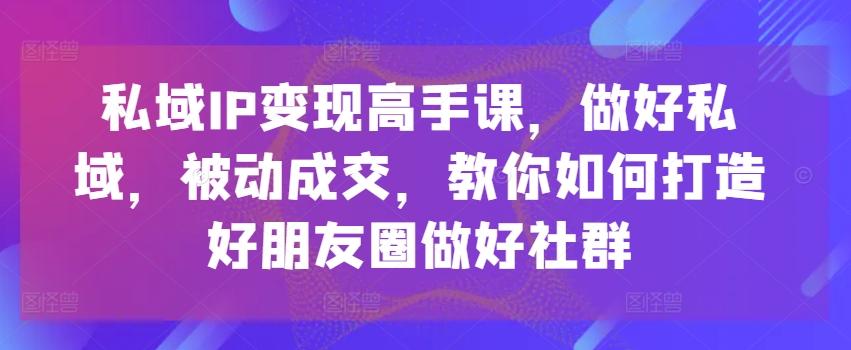 私域IP变现高手课，做好私域，被动成交，教你如何打造好朋友圈做好社群-乐码云集