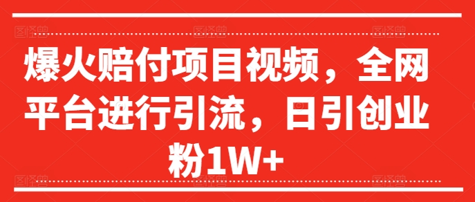 爆火赔付项目视频，全网平台进行引流，日引创业粉1W+【揭秘】-乐码云集