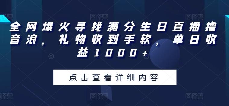 全网爆火寻找满分生日直播撸音浪，礼物收到手软，单日收益1000+【揭秘】-乐码云集