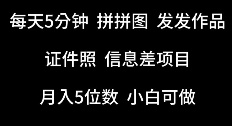 每天5分钟，拼拼图发发作品，证件照信息差项目，小白可做【揭秘】-乐码云集