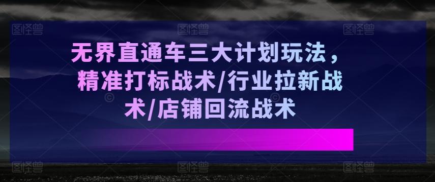 无界直通车三大计划玩法，精准打标战术/行业拉新战术/店铺回流战术-乐码云集