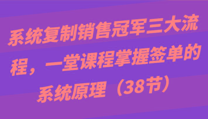 系统复制销售冠军三大流程，一堂课程掌握签单的系统原理(38节)-乐码云集