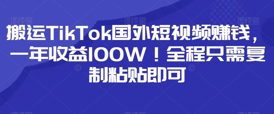 搬运TikTok国外短视频赚钱，一年收益100W！全程只需复制粘贴即可-乐码云集