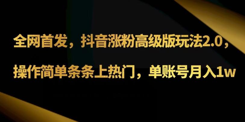 抖音涨粉高级版玩法3.0，操作简单条条上热门，单账号月入1w可批量矩阵（附1500素材）-乐码云集