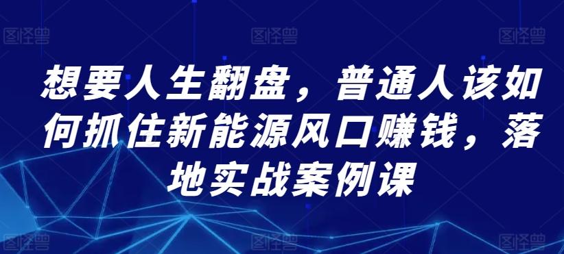 想要人生翻盘，普通人该如何抓住新能源风口赚钱，落地实战案例课-乐码云集