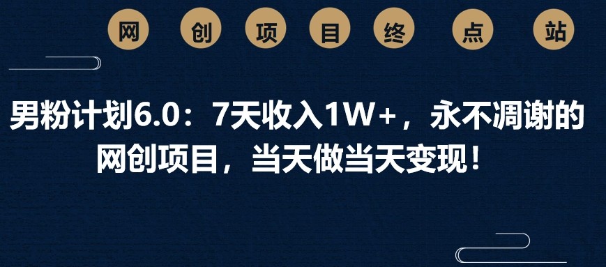 男粉计划6.0:7天收入1W+,永不凋谢的网创项目,当天做当天变现!-乐码云集