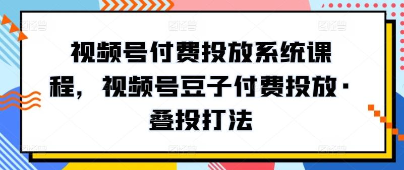 视频号付费投放系统课程，视频号豆子付费投放·叠投打法-乐码云集