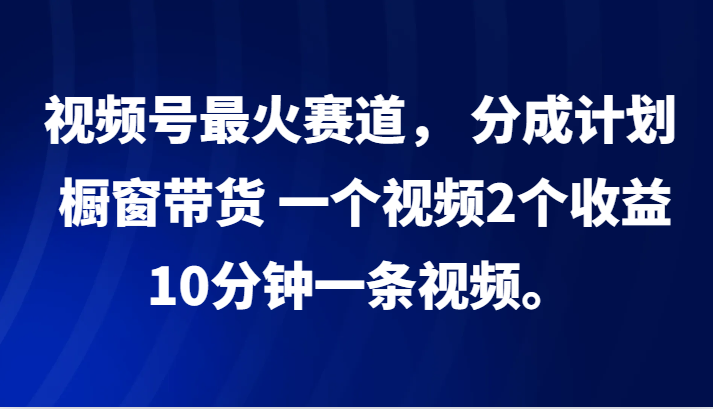 视频号最火赛道， 分成计划， 橱窗带货，一个视频2个收益，10分钟一条视频。-乐码云集