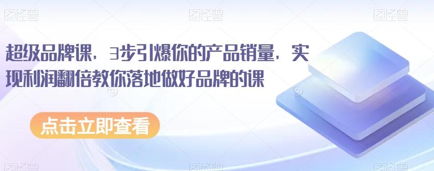 超级品牌课，3步引爆你的产品销量，实现利润翻倍教你落地做好品牌的课-乐码云集