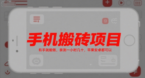 手机搬砖项目，有手就能做，亲测一小时几十，苹果安卓都可以-乐码云集