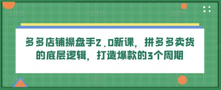 多多店铺操盘手2.0新课，拼多多卖货的底层逻辑，打造爆款的3个周期-乐码云集