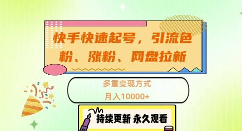 快手快速起号，引流s粉、涨粉、网盘拉新多重变现方式，月入1w【揭秘】-乐码云集