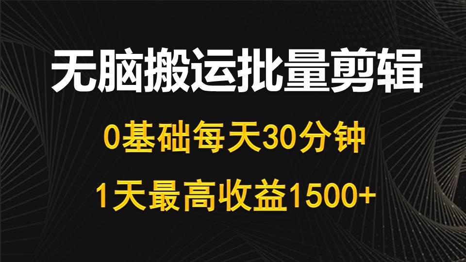 (10008期)每天30分钟，0基础无脑搬运批量剪辑，1天最高收益1500+-乐码云集