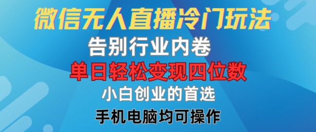 微信无人直播冷门玩法，告别行业内卷，单日轻松变现四位数，小白的创业首选【揭秘】-乐码云集