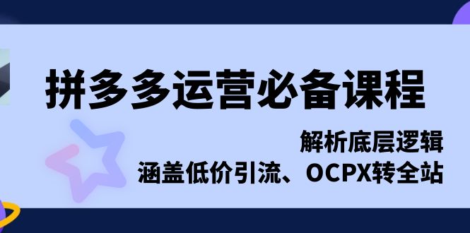 拼多多运营必备课程，解析底层逻辑，涵盖低价引流、OCPX转全站-乐码云集