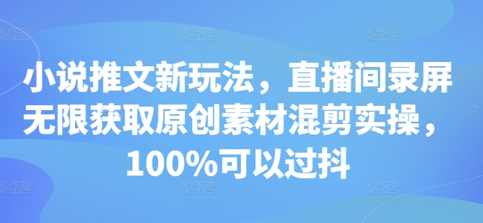 小说推文新玩法，直播间录屏无限获取原创素材混剪实操，100%可以过抖-乐码云集