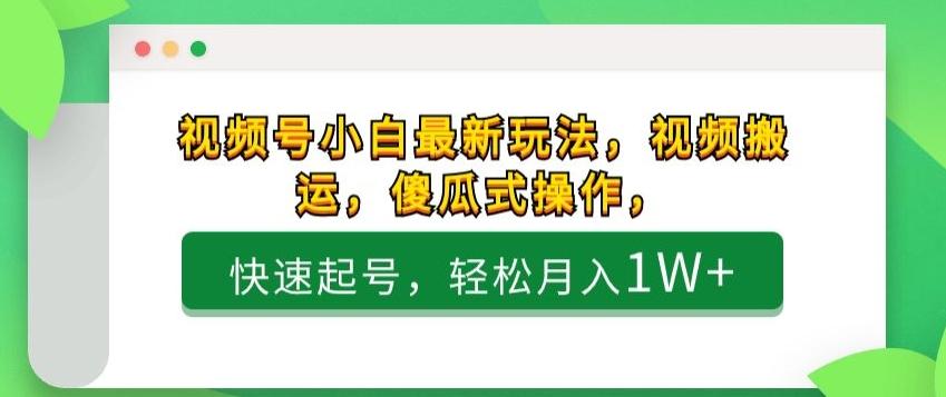 视频号小白最新玩法，视频搬运，傻瓜式操作，快速起号，轻松月入1W+-乐码云集