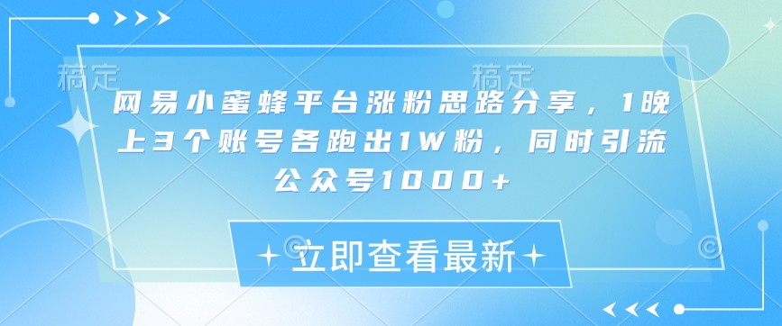 网易小蜜蜂平台涨粉思路分享，1晚上3个账号各跑出1W粉，同时引流公众号1000+-乐码云集