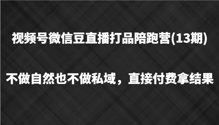视频号微信豆直播打品陪跑(13期)，不做不自然流不做私域，直接付费拿结果-乐码云集