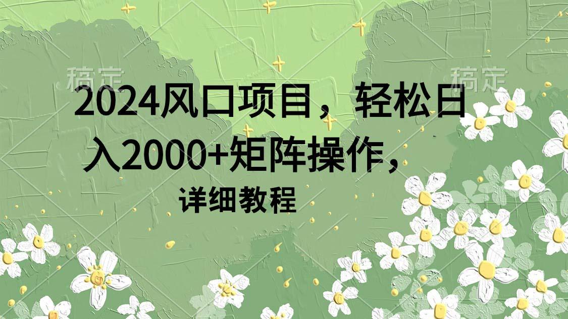 (9652期)2024风口项目，轻松日入2000+矩阵操作，详细教程-乐码云集