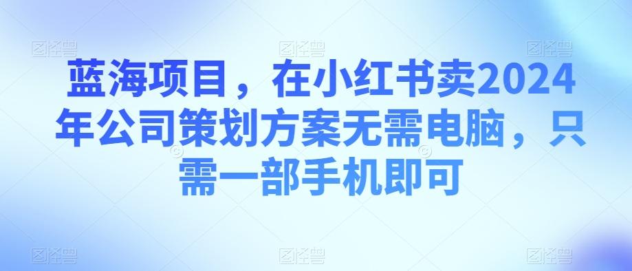 蓝海项目，在小红书卖2024年公司策划方案无需电脑，只需一部手机即可-乐码云集