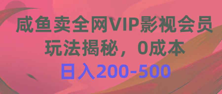 咸鱼卖全网VIP影视会员，玩法揭秘，0成本日入200-500-乐码云集