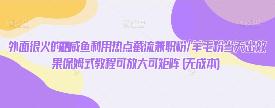 外面很火的2024咸鱼利用热点截流兼职粉/羊毛粉当天出效果保姆式教程可放大可矩阵(无成本)-乐码云集