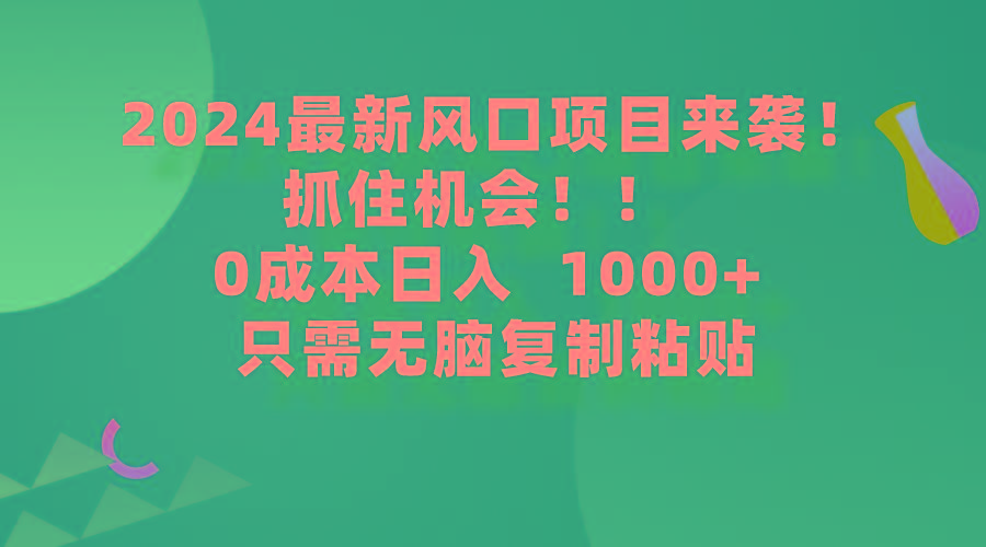 (9899期)2024最新风口项目来袭，抓住机会，0成本一部手机日入1000+，只需无脑复...-乐码云集