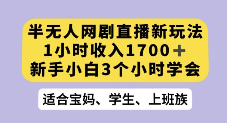 半无人网剧直播新玩法，1小时收入1700+，新手小白3小时学会【揭秘】-乐码云集