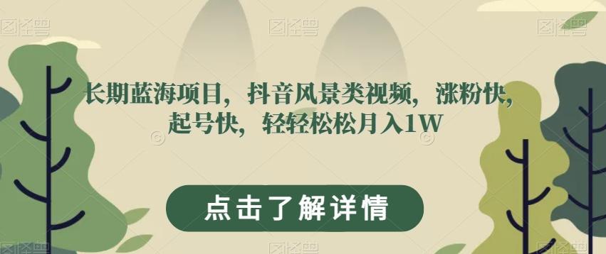 长期蓝海项目，抖音风景类视频，涨粉快，起号快，轻轻松松月入1W【揭秘】-乐码云集