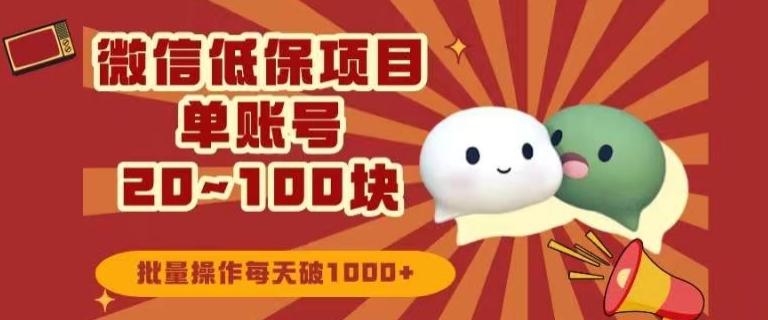 微信领低保单账号20元-100元，批量操作每天破1000+-乐码云集