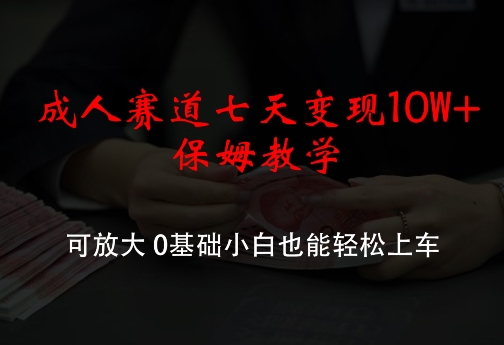 成人赛道七天变现10W+保姆教学，可放大，0基础小白也能轻松上车【揭秘】-乐码云集
